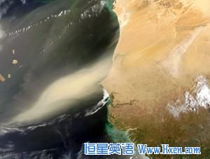 Saharan dust blowing off Northwest Africa to the Atlantic Ocean