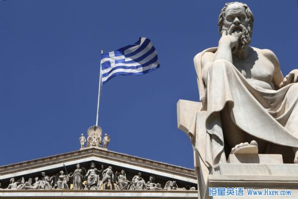 A Greek flag flutters behind a statue of ancient philosopher Socrates at the the Academy of Athens A Greek flag flutters behind a statue of ancient philosopher Socrates at the the Academy of Athens July 23, 2010. (Xinhua/Reuters)