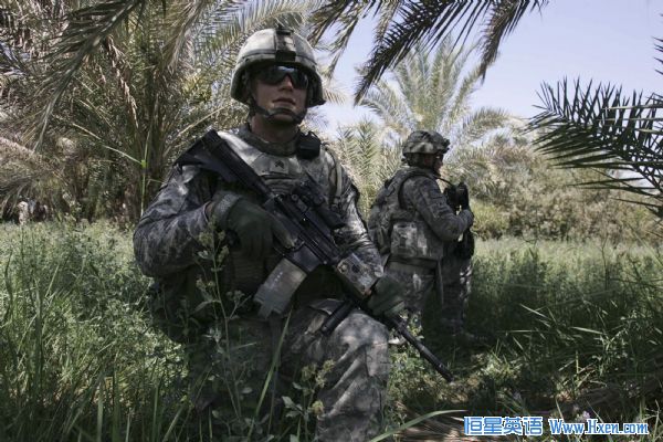 U.S soldiers take up position during a patrol in Kerbala U.S soldiers take up position during a patrol in Kerbala, 80 km (50 miles) south of Baghdad July 17, 2010. (Xinhua/Reuters)