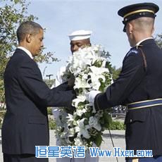 President Barack Obama lays a wreath at the Pentagon Memorial, marking the ninth anniversary of the September 11 attacks, 11 Sep 2010