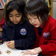 Students working together at the British School of Boston.