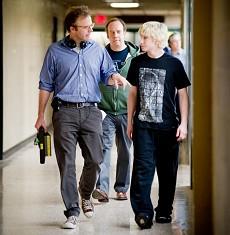 Director Tom McCarthy, Paul Giamatti and Alex Shaffer on the set of 