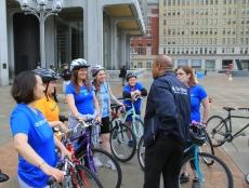 Philadelphia Mayor Michael Nutter chats with participants in National Bike to Work Day.
