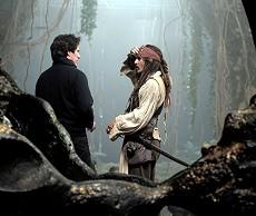 Director Rob Marshall on the set of the movie with Johnny Depp
