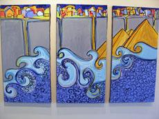 The tsunami painting by Mona El-Bayoumi is called 'Step Over and Join Us,' June 2011