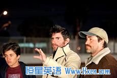 Jose Julian, director Chris Weitz and Demian Bichir on the set of 