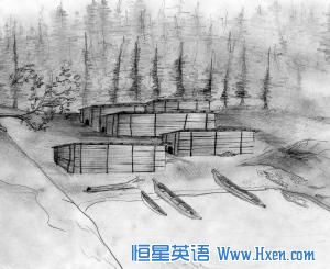 An illustration of the Dionisio Point village as it may have looked 1,500 years ago