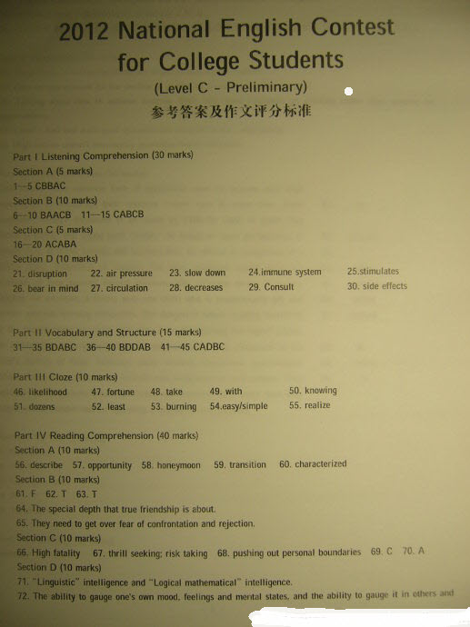 2012���ѧ��Ӣ��֪ʶ���������(A��B��C��D)